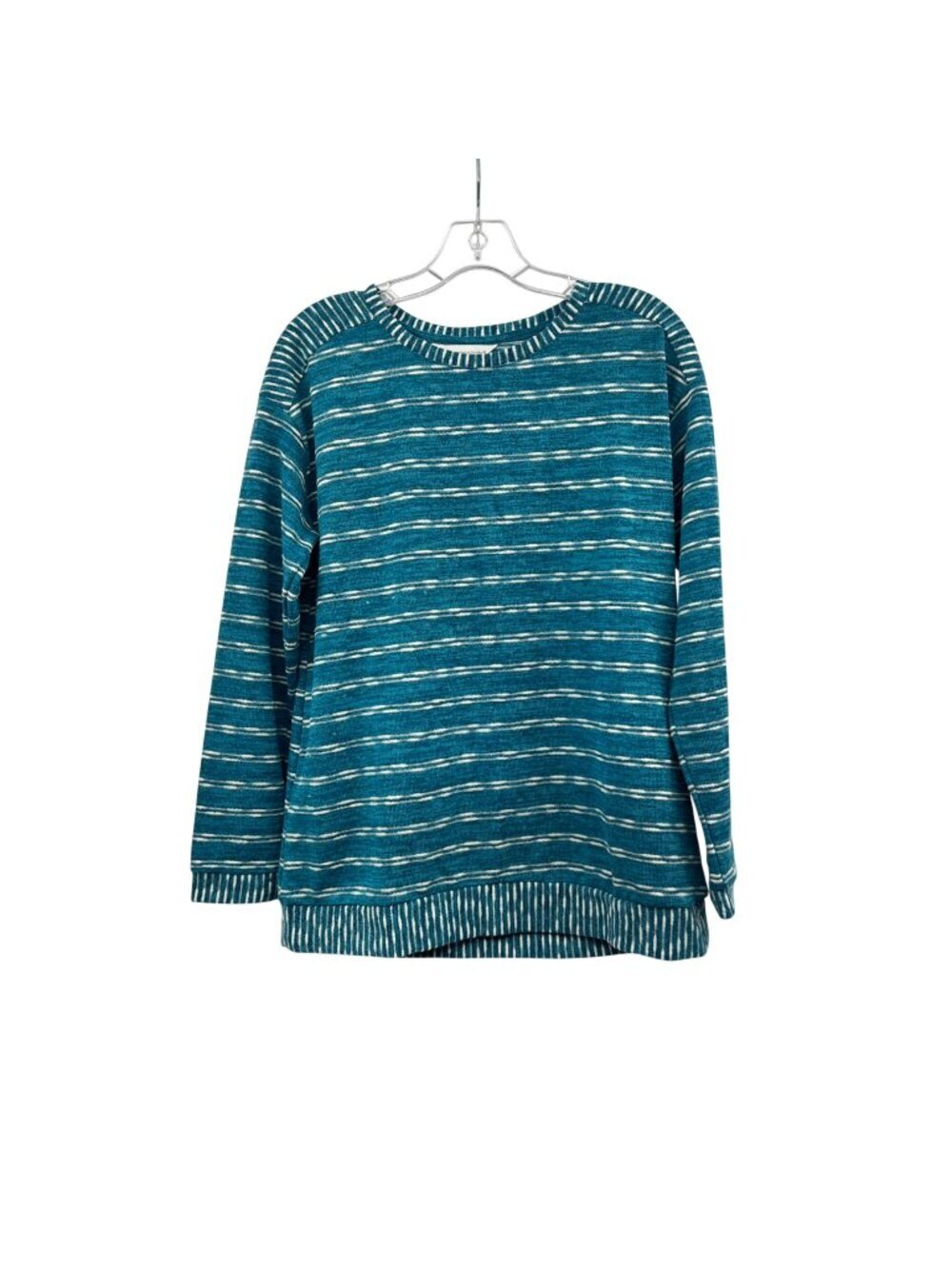 Christopher & Banks Striped Pullover Sweater Lightweight Teal/White Medium New